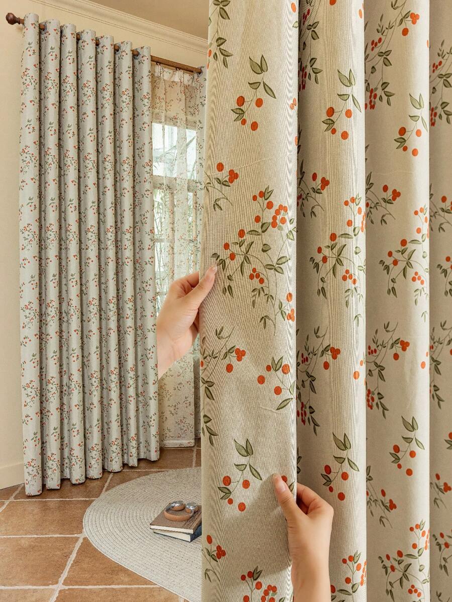 1pc New Floral And Bird Patterned 100% Blackout Lining Curtain, Thermal Insulated For Home, Living Room, Bedroom, Office, Party & Daily Decor - Multicolor - View 1