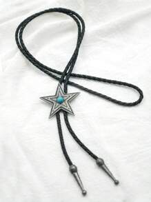 pooting bear 1pc American Western Cowboy Retro Five-Pointed Star Bolo Tie, Fashionable And Individual Style Unisex Buckle Tie Long Necklace Street,School - Multicolor - View 6
