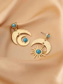 1 paire de boucles d'oreilles bohèmes assorties soleil et lune