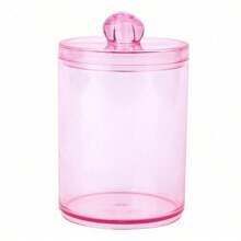 Qtip 支架分配器带盖 - 10 盎司浴室收纳盒，用于化妆棒球浴盐梳妆台罐台面收纳罐，透明粉色，适用于假日海滩、浴室收纳、卧室收纳，大容量 - 粉色 - 查看 9