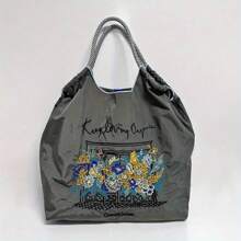 新款时尚简约刺绣手提包，时尚尼龙手提包单肩斜挎包，适合女士 - 彩色 - 查看 6