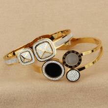 1/2 件女士不锈钢手链套装，凶猛的黑白贝壳搭配罗马几何铺镶水晶元素手链，适合日常装扮、街头风格、派对和礼物，四季皆宜 - 羅馬套裝 - 查看 4