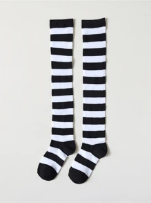 1 par de medias largas a la rodilla a rayas para mujer, con rayas de colores de moda, medias hasta los muslos, medias largas, medias para niñas, medias de fiesta, medias de baile, estilo punk, rockstar, para uso diario