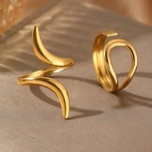 2pcs Stainless Steel Asymmetrical Open Hoop Earrings Set