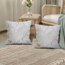 2pcs/Set White Marble Texture Pattern Printed Throw Pillow Covers 45*45cm - Multicolor - View 7