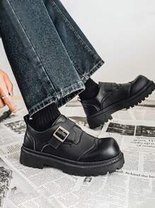 New Men Flat Non-Slip Leather Waterproof Wear-Resistant Round Toe Comfortable Thick Sole Formal Dress Shoes, Spring/Summer - Black - View 1