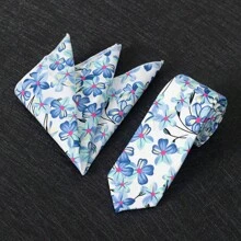 2pcs Set, Men's Floral Printed Tie, Soft Fabric Flower Pattern Tie And Pocket Square Combo, Suitable As Men's Gift For Wedding, Groom, Groomsman, Wedding Photo Shoot, Date Night, Formal Dinner - Two-piece Set - View 17