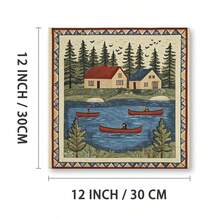 1 Pc, 3-4 Designs Of Scandinavian Cabins And Canoes On A Lake, Original, Canvas, Wall Art, Living Room Wall Decor, Bedroom, Bathroom, Framed Wall Newspaper, Art Prints, Wall Art, Home Decor, Holiday, Gifts. Home Decorat 1 - Multicolor - View 9