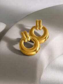 1 par de aretes de acero inoxidable con dorado en diseño geométrico asimétrico, versátiles para mujer en ocasiones formales y uso diario