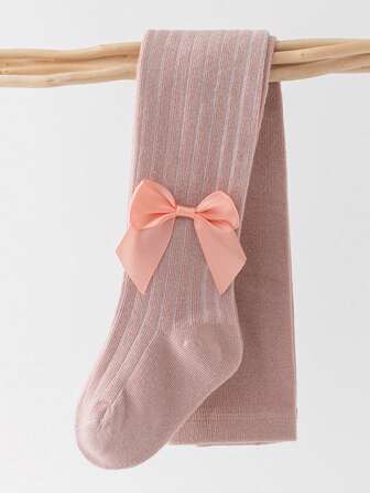 1 pieza Mallas de ballet para niñas, leggings con rayas gruesas y moño, adecuado para primavera y otoño