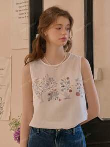 Simple Retro Dames Zomer Ronde Hals Kleur-Block Romantisch Elegant Vintage Losse Casual Mouwloze Tanktop