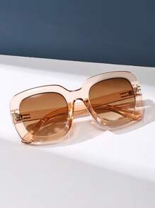 Gafas de sol cuadradas retro sobresizadas de plástico color champán, diseño clásico para uso en exteriores, viajes, playa, uso casual, protección UV de verano, gafas para conducir