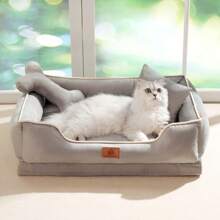 1 套：1 个狗床 + 1 个狗骨头 + 1 个枕头，适合春夏季的狗/猫床，可拆卸和清洗底部采用防滑和防潮设计，蛋格泡沫底部，可手洗或机洗