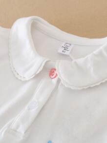 Young Girl Casual Short Sleeve Polo T-Shirt, Summer - White - View 3