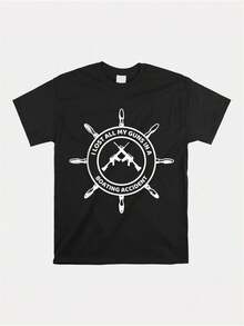 Camiseta "Perdí todas mis armas en un accidente de bote" Estampado de camiseta Patrón Ropa deportiva negra casual para hombre Chaqueta deportiva de manga corta Camiseta de 220g - Negro - Ver 1