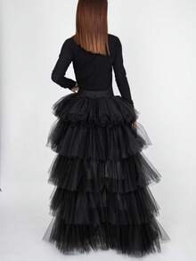 Women's High Low Tutu Skirts Sweet Elastic Waist Tulle Layered Ruffles Princess Petticoat Mesh Long Tiered Skirt For Prom Party Halloween - Multicolor - View 3