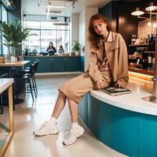 Skechers 女鞋D'LITES系列時尚綁帶運動鞋復古休閒鞋熊貓鞋 149807-WHT - 白色 - 查看 2