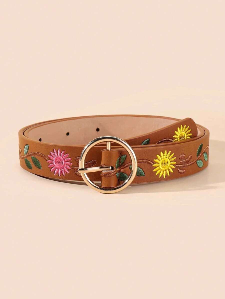1PC Girl's Spring Embroidered High-End Belt, Retro Embroidered Flower Belt,Thanksgiving Belt - Multicolor - View 1