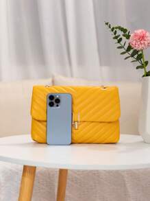 1pc Fashionable & Versatile Embroidered Lock Chain Crossbody Bag, Ideal Holiday Gift, Fashionable Butter Yellow Bag For Women