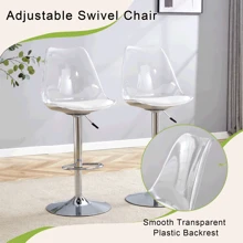 MUUOKY Modern Minimalist Acrylic Bar Stools With Mid Back, Set Of 2, Can Rotate 360 ° And Adjust Lifting, PET Backrest And White PU Seats, Transparent Adjustable Swivel Airlift Barstools, Counter Height Bar Chairs For Kitchen Dining Pub Cafe, And Front Desk Cashiers - Bạc - Xem 6