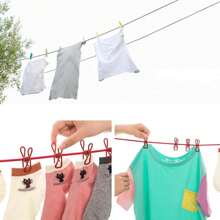 Portable Clothesline, Retractable Clothes Drying Line For Travel, Windproof Laundry Rope With 12pcs Clips, Indoor Washing Line For Camping, Outdoor Travel & Camping (Clips Color Random)