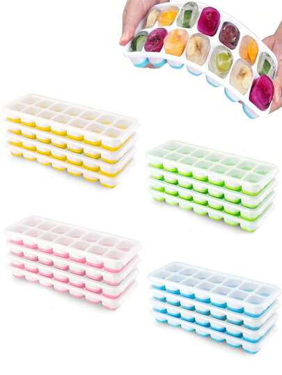1/4/6Pcs Silicone Ice Cube Tray, Multi-Functional Household Chocolate Mold With Removable Cover, Stackable Ice Trays For Freezer, S, , Kitchen Essentials, Apartment Must-Have