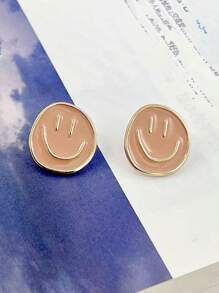 1 对女士可爱珐琅笑脸设计耳钉，优雅