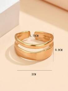 1pc Simple Stackable Smooth Open Band Stainless Steel Rings, Casual Geometric Metal Adjustable Finger Rings, 18K Gold Vacuum Plated, Non-Fading Jewelry For Daily Wear
