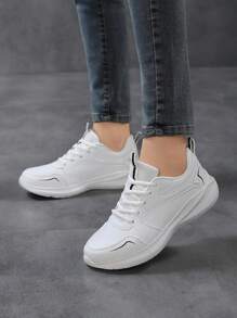 Tênis de Festa Casual na Moda, Leves e Confortáveis, Calçados Esportivos para Mulheres Unissex, Sapatos de Couro de Cor Sólida, Corte Baixo, Bico Redondo, Calçados Esportivos Femininos, Calçados Esportivos Planos, Calçados Esportivos Lesuire Outdoor, Calçados para Trabalho