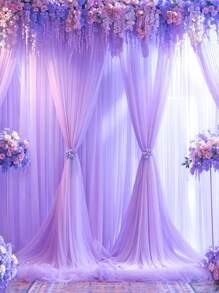 1Pc/2Pcs Purple Tulle Backdrop Curtains, Transparent/Sheer Background Curtains,DIY Rustic Wedding Accessories,Wedding Birthday Party Supplies,Valance Gauze For Romantic Wedding Bride Shower Birthday Party Background Decor, Holiday Party Photography Background Decor,Hanging Curtain Background Decor(Come With 5/10 Clips)