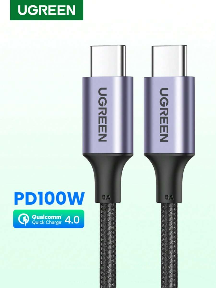 UGREEN 5A 100W E-Marker USB 2.0 Type C To Type C Fast Charging Cord Compatible With IPhone 15 16 Pro Max Compatible With SAMSUNG S24 S23 S22 20V5A Nickel-Plated Plug Compatible With MacBook IPad Pro Tablets Laptops