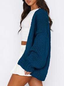 Women's Fall Open Front Cardigan Sweaters Long Sleeve Loose Fit Chunky Knit Outerwear New Years Casual Outfits - 靛藍 - 查看 6