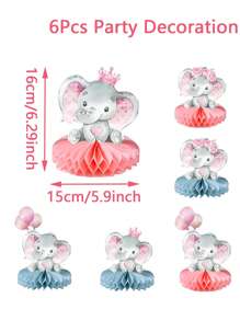 6Pcs Pink Floral Elephant Honeycomb Centerpieces,Wedding Birthday Party Supplies,Celebration Decor,Gender Reveal Party Babyshower Decoration,Table Centerpiece Decor,Honeycomb Base,Photo Props Decor For Party