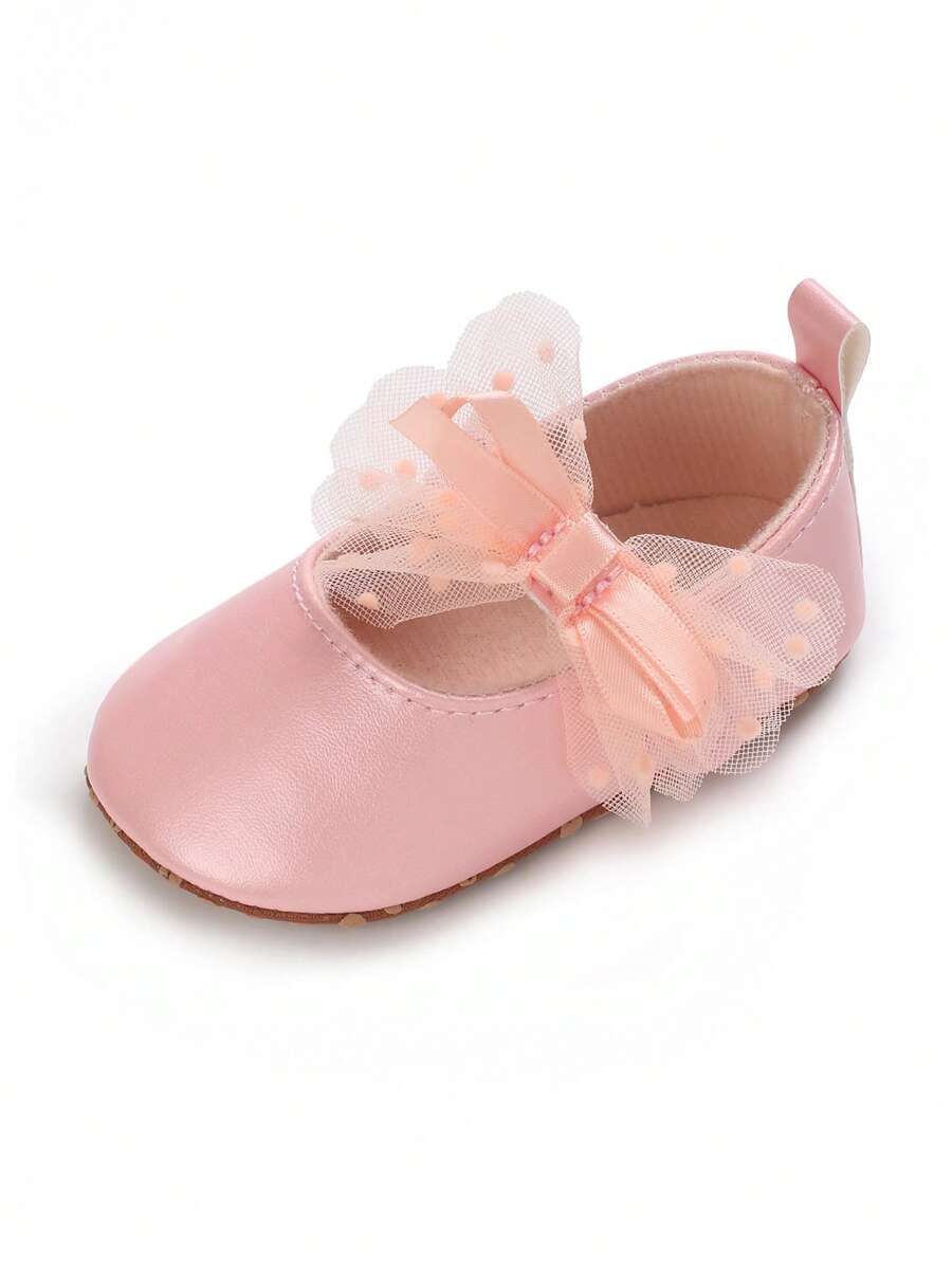 Infant Casual Shoes, Infant/Toddler Bowknot Anti-Slip Soft Bottom Flat Shoes, Newborn Butterfly Decor Infant Flat Shoes - Pink - View 1