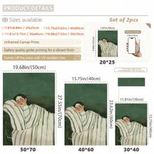 Set Of 2 Abstract People Wall Art Prints, Canvas Hangings, Posters, Wall Art, Contains Emerald Green Striped Woman Canvas Poster, Minimalist Large Art Wall Decor, Coffee Lovers Prints, Spring Decor For Living Room, Bedroom, Cafe, Bar, Office, Hallway And Home Room Decor Artwork Gifts Birthday Graduation