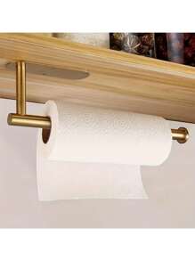 1 件金色不锈钢节省空间纸巾架 - 自粘式，厨房储物架