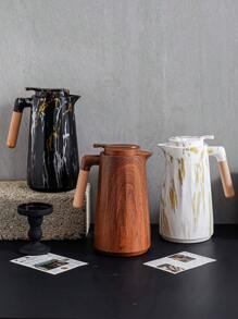 1 pieza Botella aislada de 1000ML/33.8oz con diseño de madera, con interior de vidrio, cafetera con dispensador de botón y asa de madera, de vuelta al colegio
