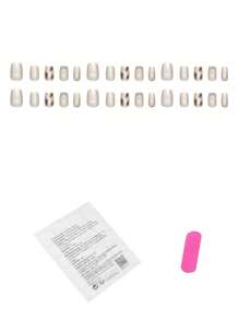 24 Pcs Short Press-On Nails, French Dark Brown Smudgy Cat Eye Summer Nails, Sweet And Fresh DIY Nail Decoration