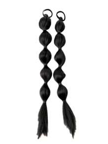 2 件装 16 英寸合成马尾辫接发 编织带弹性头带 盒状马尾辫 适合儿童