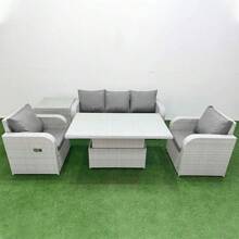 Fimous PE Rattan Garden Furniture Set Reclining Chair Sofa Lounge Sofa Set Adjustable Lifting Dining Or Coffee Table Side Table Light Grey - Light Grey - View 1