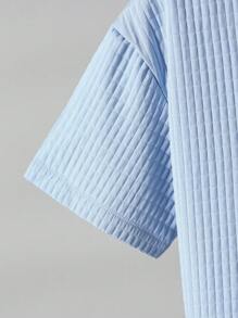 Boys Stylish Plaid Short Collar Shirt Set (Suitable For All Seasons) - Baby Blue - View 5