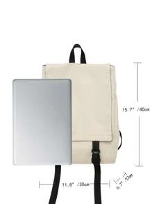 大学生防水翻盖货运风格背包，纯色休闲背包，旅行包， - 米色 - 查看 2