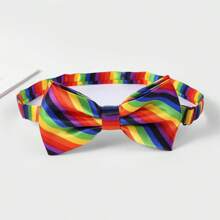 1pc Colorful Rainbow Striped & Floral Bowtie, Summer Men Necktie
