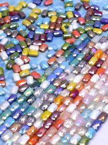 30pcs/Bag Pink Red Green Color Faceted Grid Rectangle Square Loose Beads Glass Beads Faceted Loose Spacer Beads For Jewelry Making DIY Jewelry Accessories Design