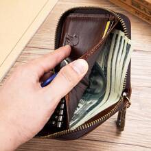 Top Grain Leather Keychain, Waist-Hung Access Card & Anti-Theft Real Leather Key Holder, 2-In-1 Coin Purse, Multi-Card Slots Short Wallet, Suitable As Gifts For Valentine's Day, Father's Day, Teachers' Day, Back To School, Graduation, And Christmas