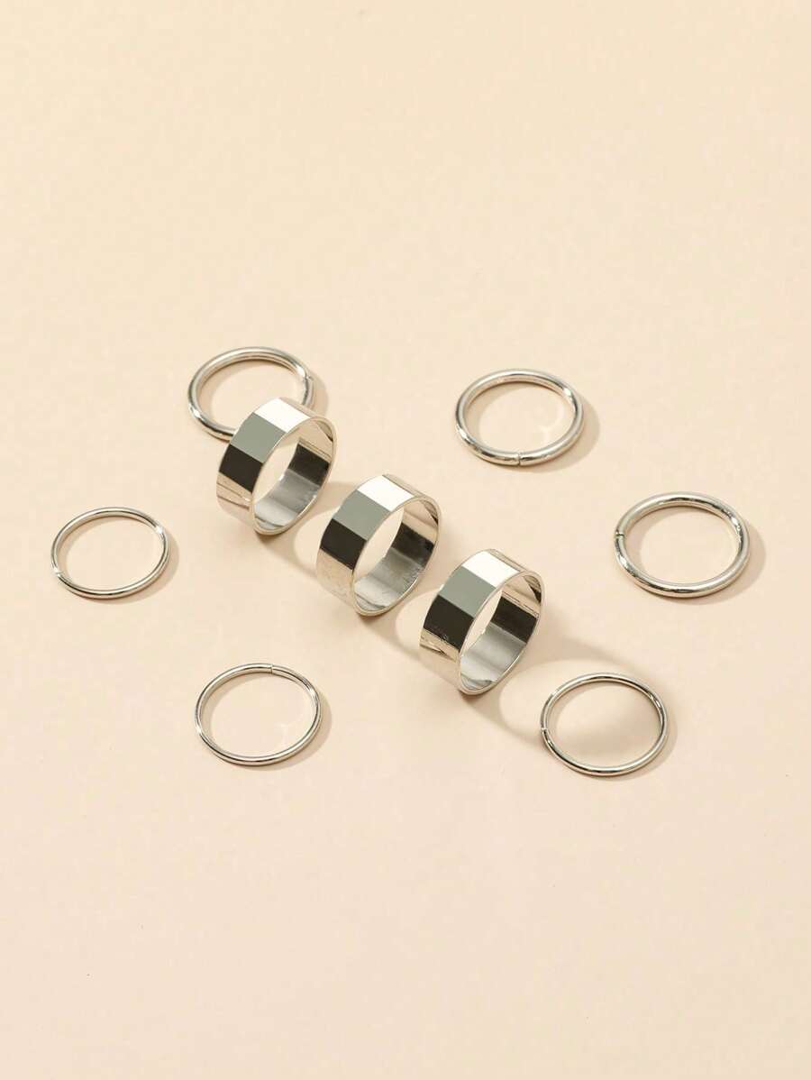 9pcs Fashion Versatile Smooth Ring Set