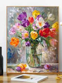 Colorful Flower Pattern DIY Painting By Numbers Framed Canvas Set, Birthday Gift & Educational Toy, No Painting Skill Required, Can Be Wall Art, Easy To Finish Beautiful Artwork - Multicolor - View 3