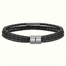 1 pieza Brazalete personalizado de piel de PU negra y acero inoxidable con grabado personalizado con su nombre/familia/nombre de pareja, regalo para familia, pareja, hombres, Día del Padre