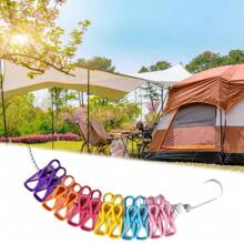 Portable Clothesline, Retractable Clothes Drying Line For Travel, Windproof Laundry Rope With 12pcs Clips, Indoor Washing Line For Camping, Outdoor Travel & Camping (Clips Color Random)