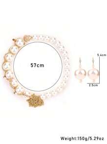 Set de 3 piezas de collar y aretes tejidos con perlas falsas, elegante y apropiado para uso diario, fiestas, regalo para mamá